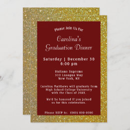 Invitation Dîner Gold Sparkle Maroon Graduation