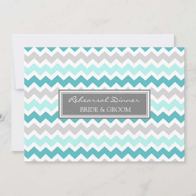 Invitation Dîner gris turquoise de répétition de Chevron (Devant)