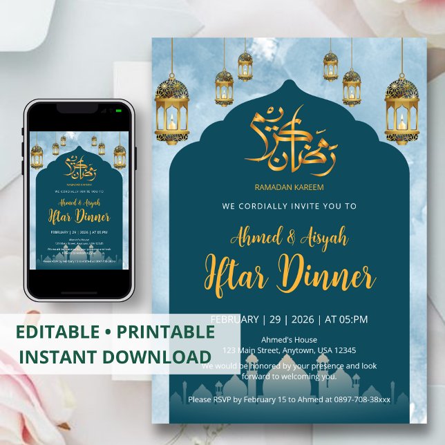 Invitation Dîner Iftar à la Mosquée sarcelle moderne et Lante (Créateur téléchargé)
