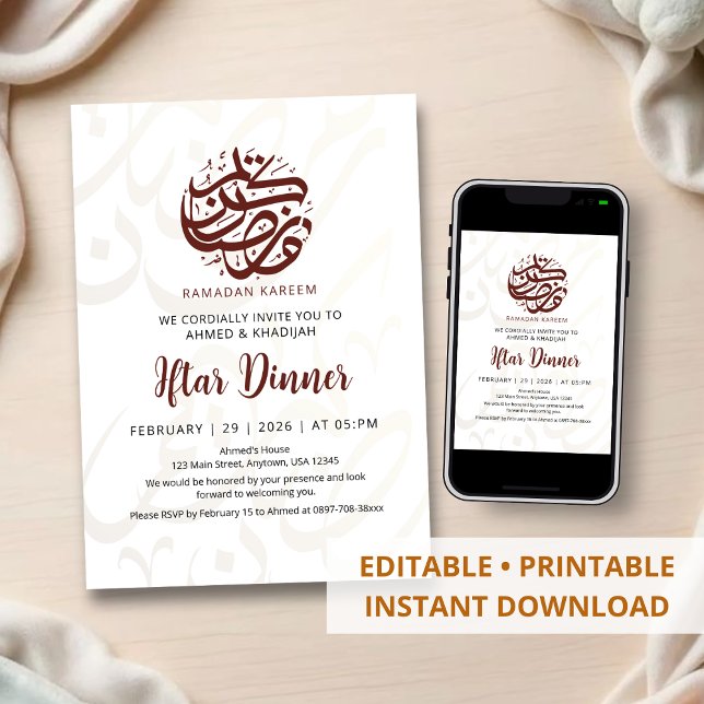 Invitation Dîner Iftar de calligraphie arabe artistique en or (Créateur téléchargé)