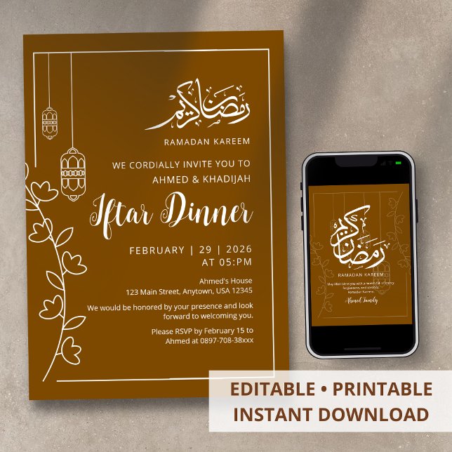 Invitation Dîner Iftar de la ligne blanche moderne Ramadan (Créateur téléchargé)