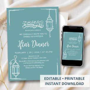 Invitation Dîner Iftar de Ramadan à la lanterne dessinée à la