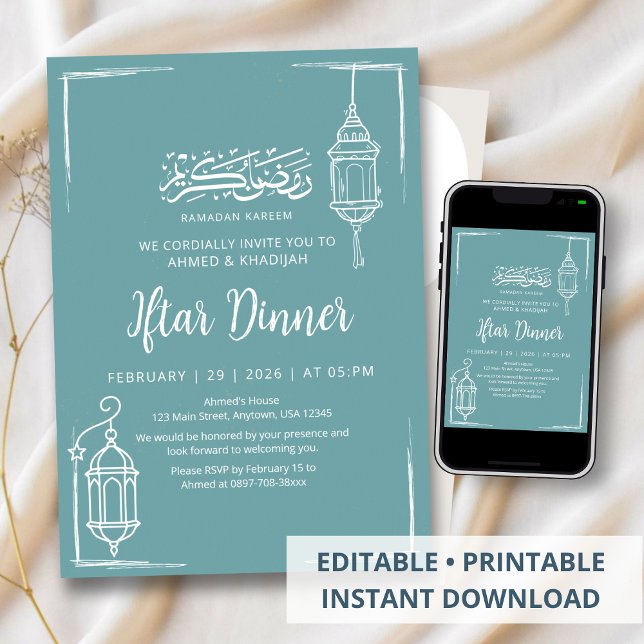 Invitation Dîner Iftar de Ramadan à la lanterne dessinée à la (Créateur téléchargé)