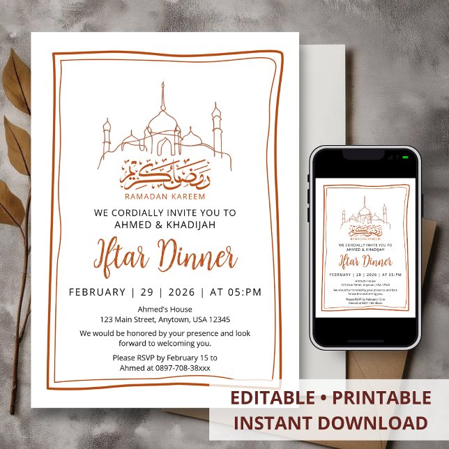 Invitation Dîner Iftar de Ramadan à la mosquée en art linéair (Créateur téléchargé)