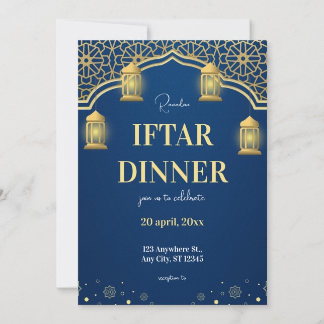 Invitation Dîner Iftar de Ramadhan Blue Gold (Devant)