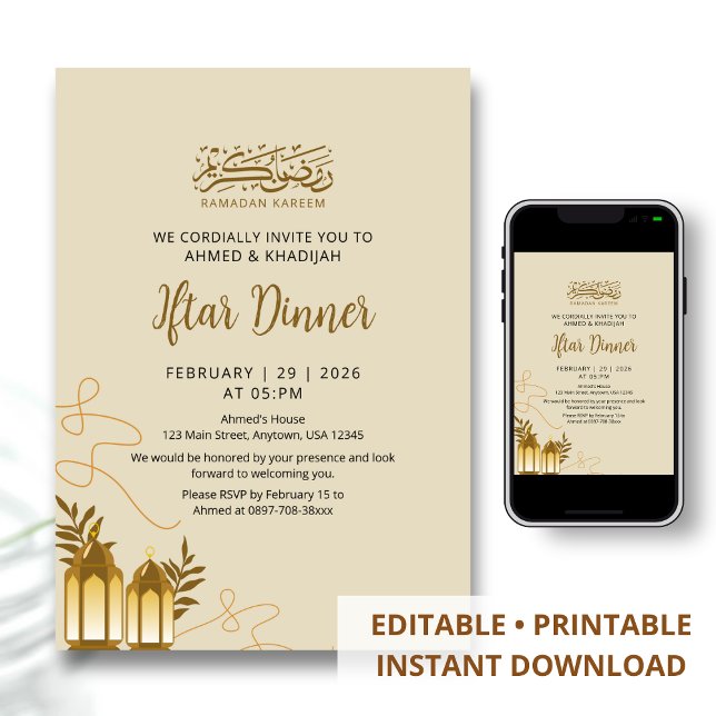 Invitation Dîner Iftar des Lanternes Dorées Traditionnelles d (Créateur téléchargé)