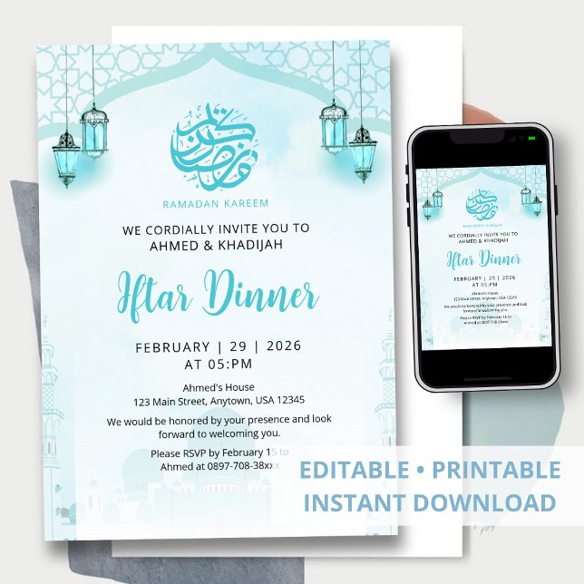 Invitation Dîner Iftar Lanternes de la Mosquée Bleue Ramadan (Créateur téléchargé)