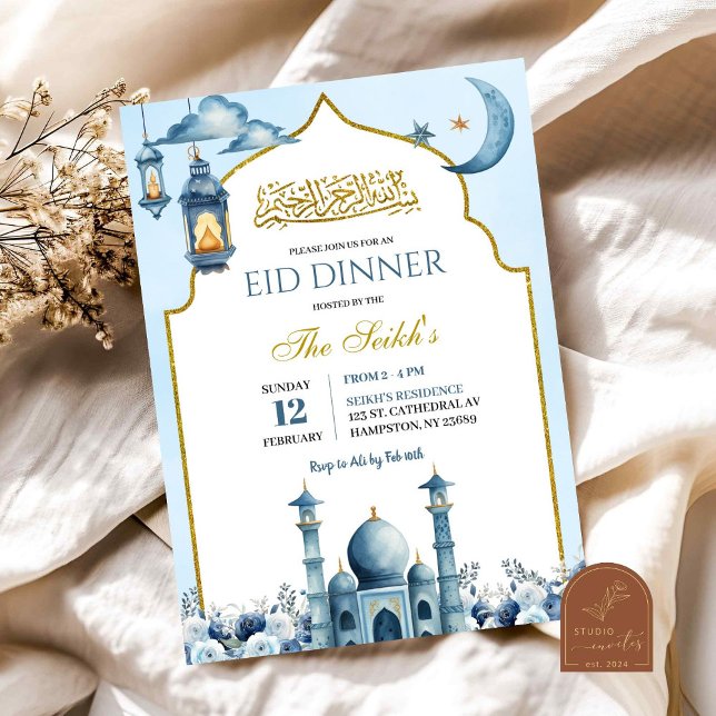 Invitation Dîner Iftar Ramadan Floral Bleu Islam Eid (Créateur téléchargé)
