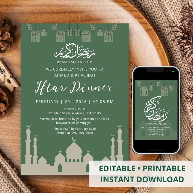 Invitation Dîner Iftar silhouette de mosquée classique Ramada (Créateur téléchargé)