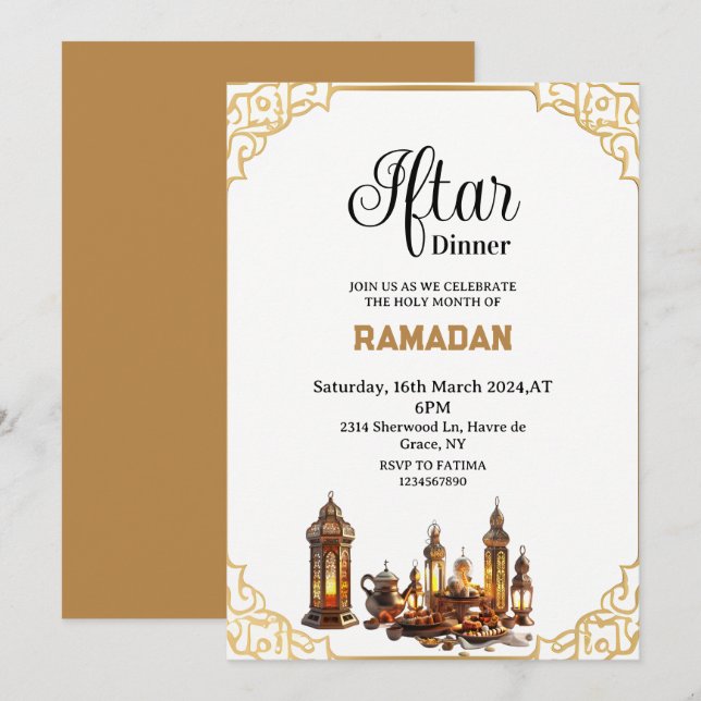 Invitation Dîner Iftar simple Ramadan 2025 (Devant / Derrière)