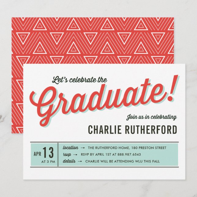 Invitation Diner Inspiré Retro Typography Graduation Party (Devant / Derrière)