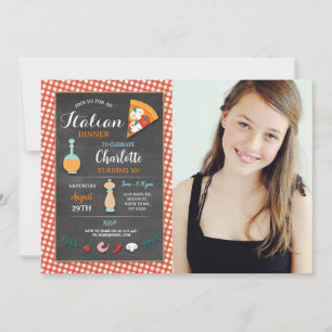 Invitation Dîner italien Anniversaire de la fête Chalk Pizza