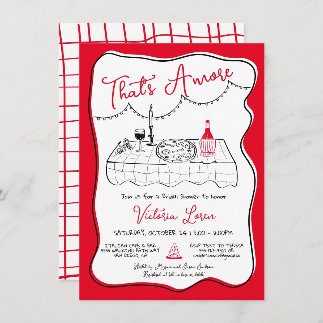 Invitation Dîner italien Pizza à la main (Devant / Derrière)