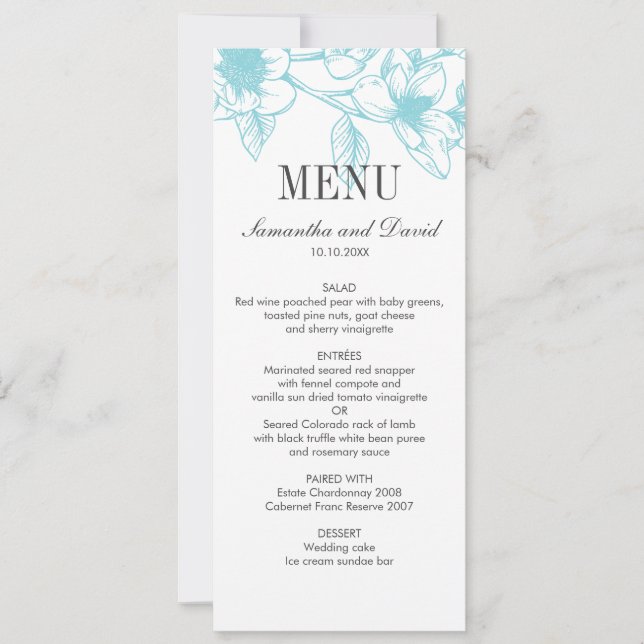 Invitation Dîner Mariage Chic Pale Blue Magnolia Fleurs (Devant)