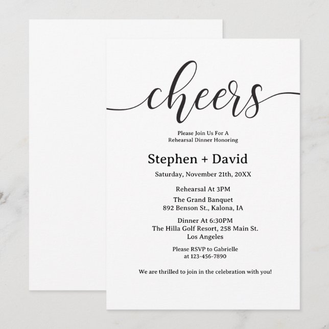 Invitation Dîner mariage moderne Cheval Rehasal (Devant / Derrière)