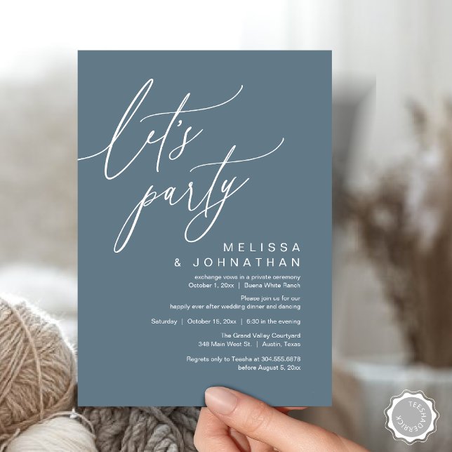Invitation Dîner Mariage romantique, Fête (Let's Party, Romantic Charm Wedding Dinner Dancing Lunch Brunch Invitation Card PDF Dusty Blue)