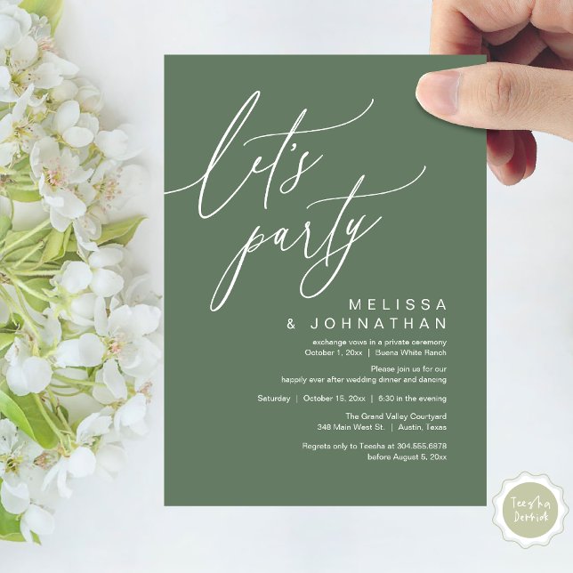 Invitation Dîner Mariage romantique, Fête (Let's Party, Romantic Charm Wedding Dinner Dancing Lunch Brunch Invitation Card PDF Sage Green)