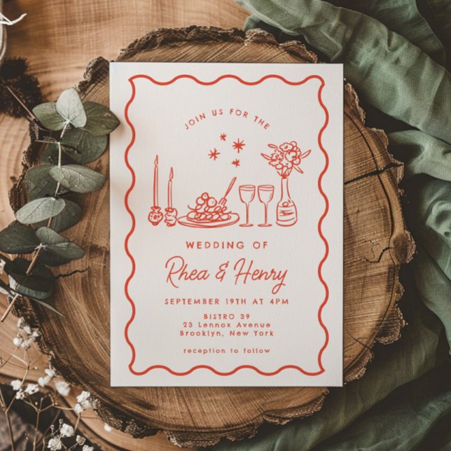 Invitation Dîner Mariage Wavy Whimsical italien Doodle (Créateur téléchargé)