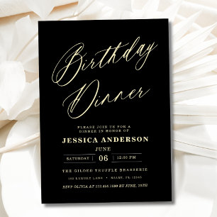 Invitation Dîner minimaliste d'anniversaire noir et or modern