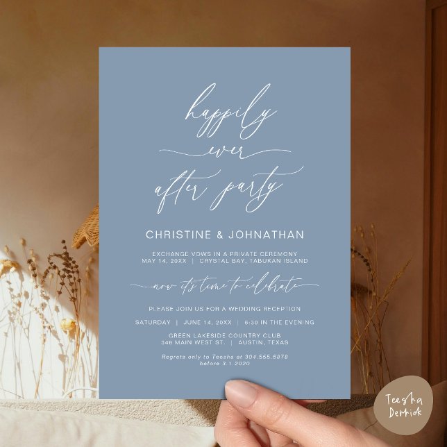 Invitation Dîner minimaliste moderne Mariage Elopement (Wedding Happily Ever After Party Dinner Brunch Elopement Invitation Card, PDF, Dusty Blue)