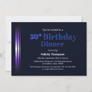 Invitation Dîner moderne bleu et violet 50e anniversaire
