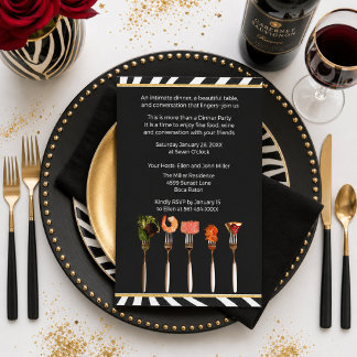 Invitation Dîner moderne noir et blanc sur le thème Zèbre & N