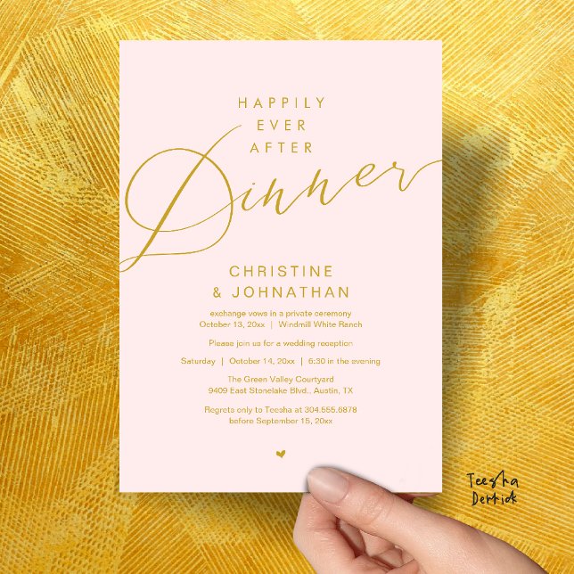 Invitation Dîner Moderne Romantique de Mariage et de Bonheur  (Modern Romantic Wedding Happily Ever After reception Dinner Invitation card in Blush Gold)