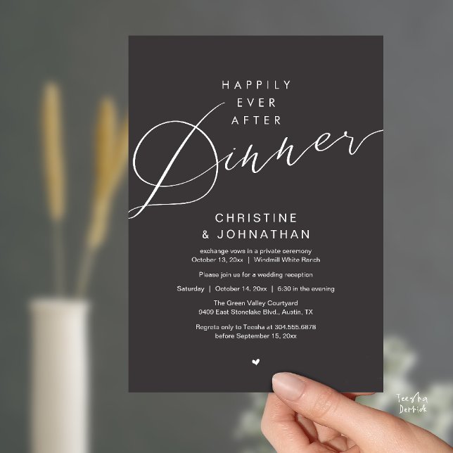 Invitation Dîner Moderne Romantique de Mariage et de Bonheur  (Modern Romantic Wedding Happily Ever After reception Dinner Invitation card in Charcoal Grey)