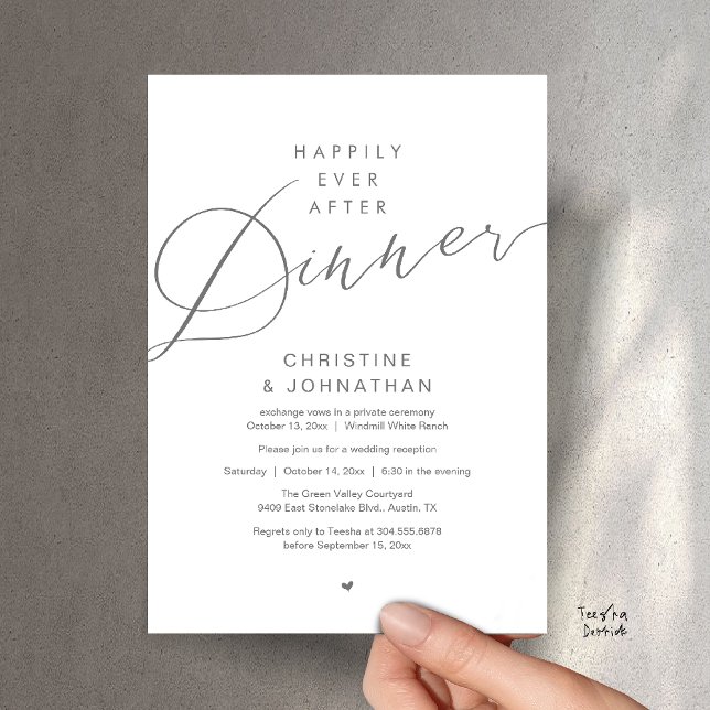 Invitation Dîner Moderne Romantique de Mariage et de Bonheur  (Modern Romantic Wedding Happily Ever After reception Dinner Invitation card in Dark Grey)