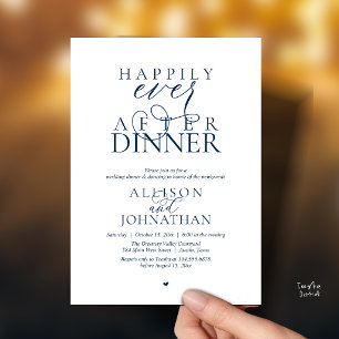 Invitation Dîner Navy Blue Happily Ever After Mariage Moderne