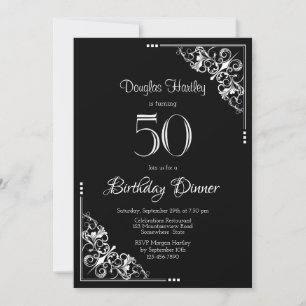 Invitation Dîner noir et blanc 50e anniversaire