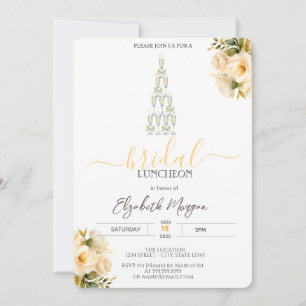 Invitation Dîner nuptial Roses blanches en verre de champagne
