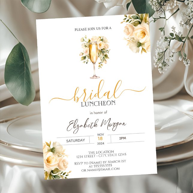 Invitation Dîner nuptial Roses blanches en verre de champagne (Créateur téléchargé)