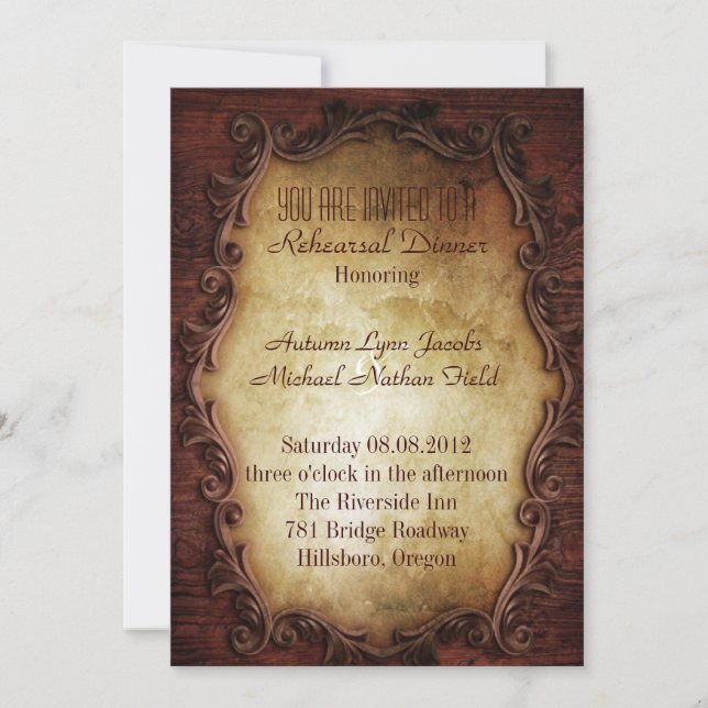 Invitation dîner occidental rustique de répétition de mariage (Devant)