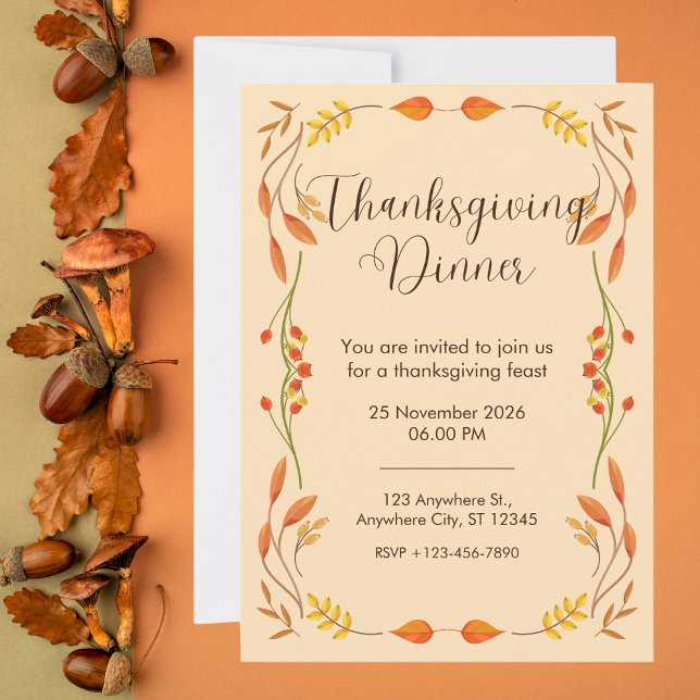 Invitation Dîner Orange Thanksgiving Élégant (Créateur téléchargé)