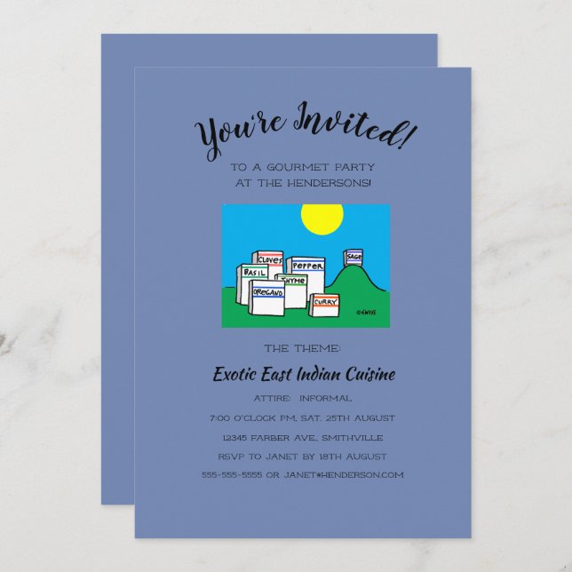 Invitation Dîner ou déjeuner humoristique, soirée gourmet de  (Devant / Derrière)