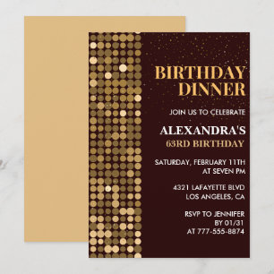 Invitation Dîner Paillettes Glamour Noir Or 63e anniversaire