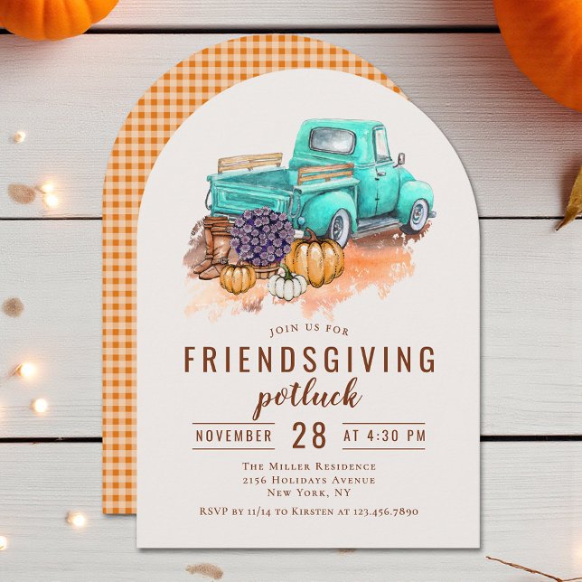 Invitation Dîner Partage Friendsgiving Camion de Ferme Rustiq (Créateur téléchargé)