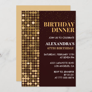 Invitation Dîner Parties scintillant Glam Black Gold 67e anni