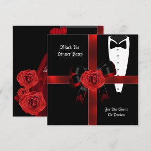 Invitation Diner Party Formal Rouge Noir Cravate Entreprise I