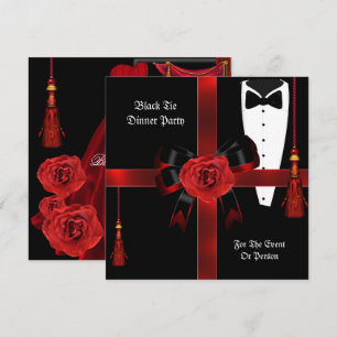 Invitation Diner Party Formal Rouge Noir Cravate Entreprise I