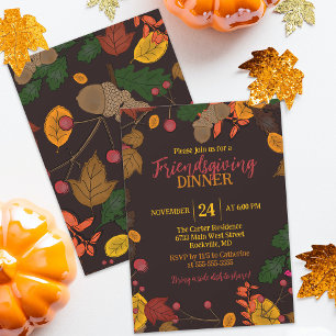Invitation Dîner Potluck de Friendsgiving d'Automne Rustique