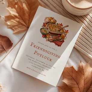 Invitation Dîner Potluck de Friendsgiving Rustique