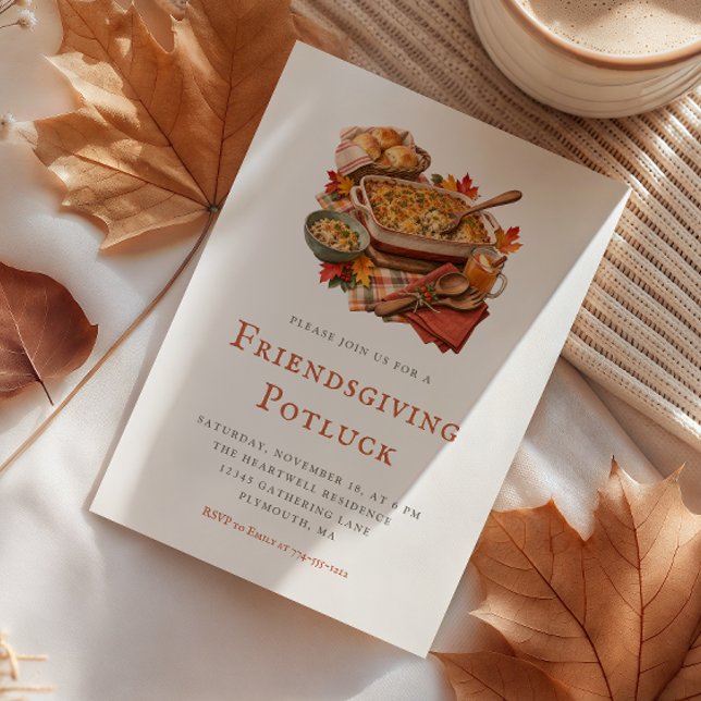 Invitation Dîner Potluck de Friendsgiving Rustique (Créateur téléchargé)