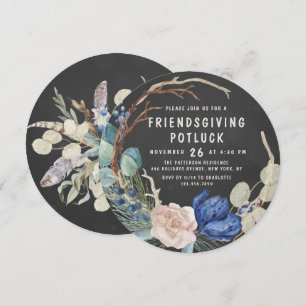Invitation Dîner Potluck de la Fête des Amis aquarelle floral