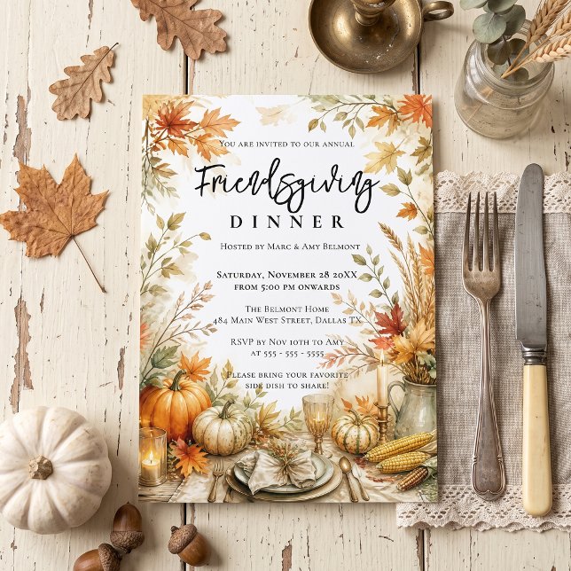 Invitation Dîner Potluck Friendsgiving automnal à l'aquarelle (Créateur téléchargé)