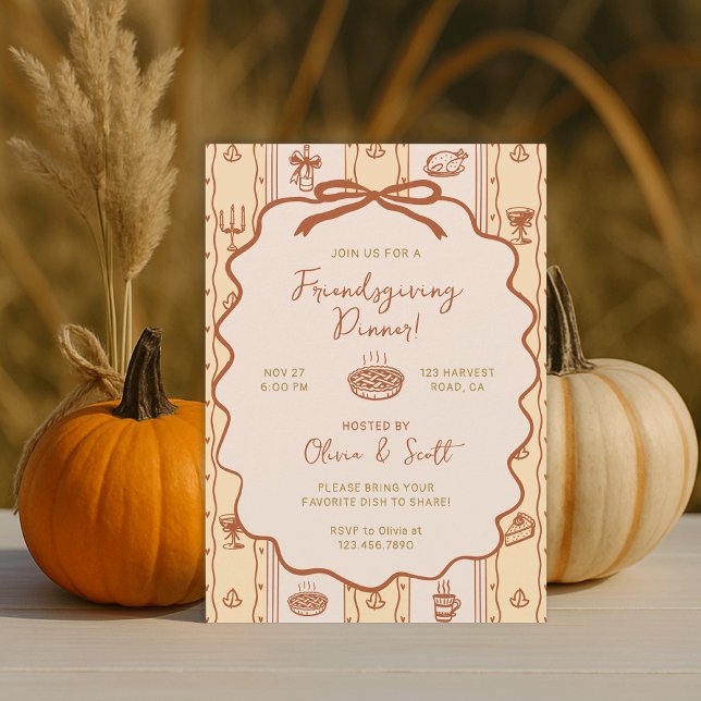 Invitation Dîner Potluck Friendsgiving Dessiné à la Main de M (Créateur téléchargé)