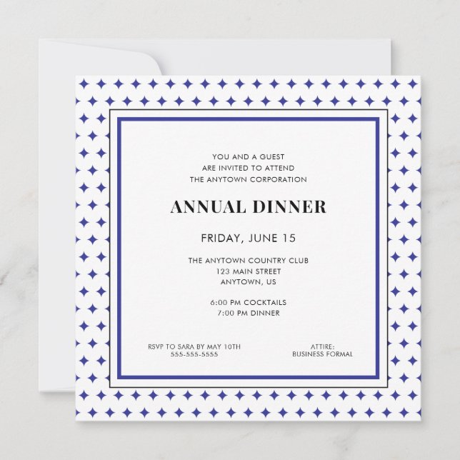 Invitation Dîner professionnel Motif Diamant bleu (Devant)
