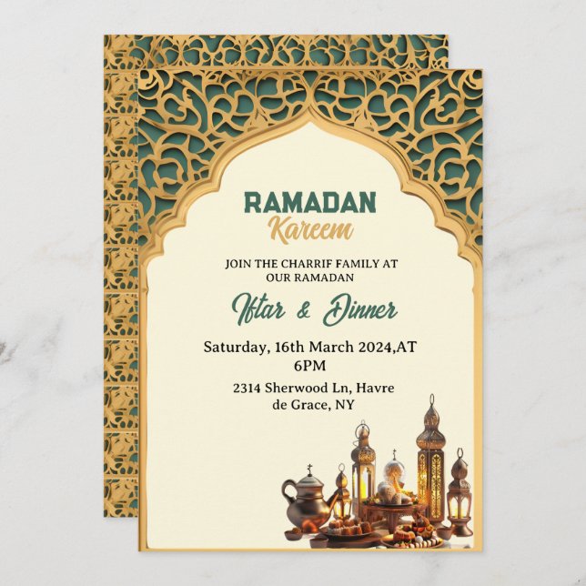 Invitation Dîner Ramadan de la fête de l'iftar 2025 (Devant / Derrière)