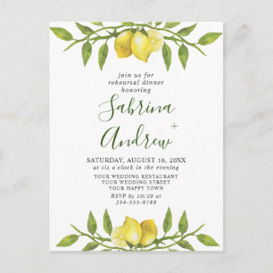 Invitation DÎNER REHEARSAL Lemon Green
